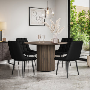 Arlo Walnut Tabletop W Walnut Legs + Nova Faux Leather Dining Chair Set