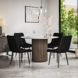 Arlo White Marble Tabletop W Walnut Legs + Nova Faux Leather Dining Chair Set