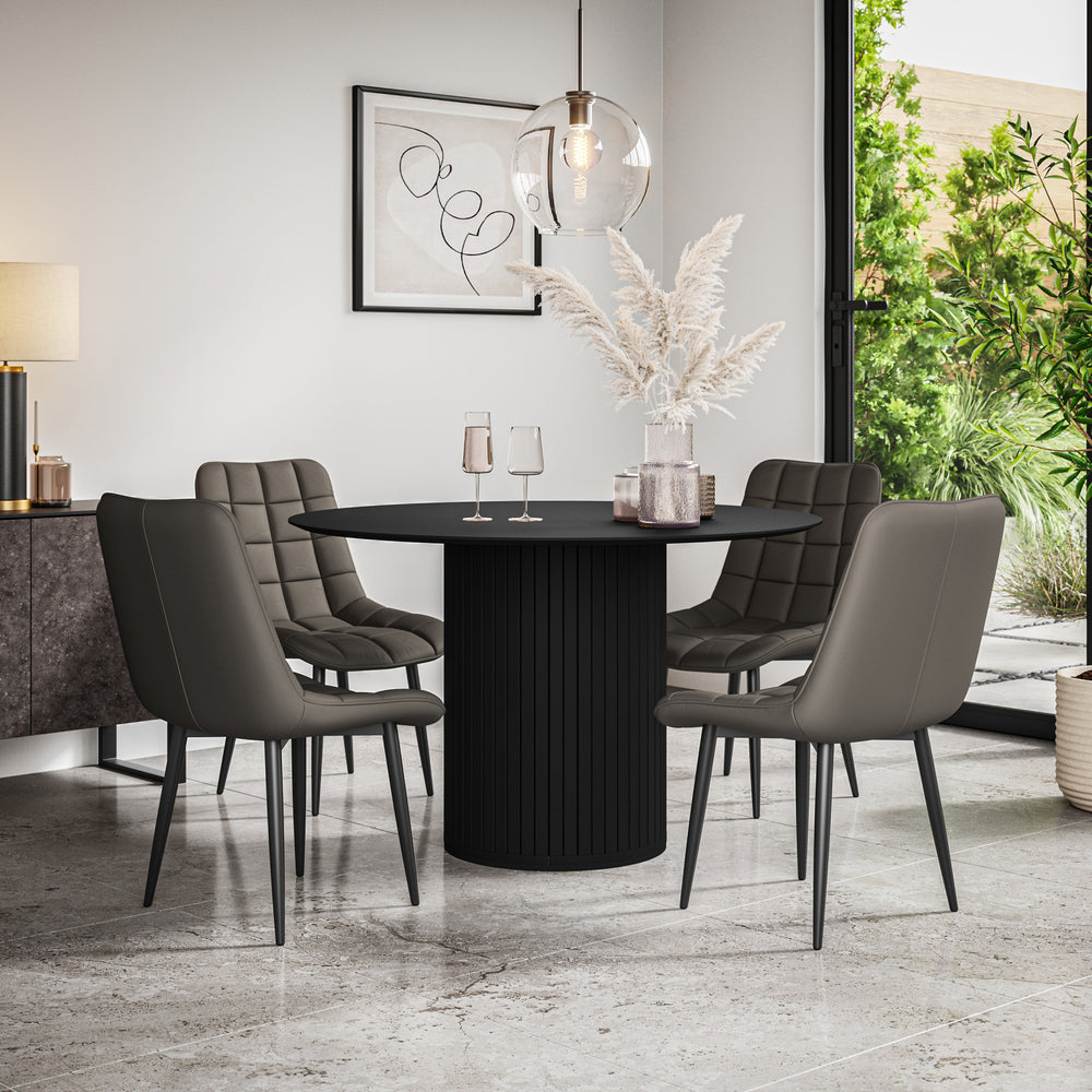 Arlo Black Tabletop W Black Legs + Nova Faux Leather Dining Chair Set