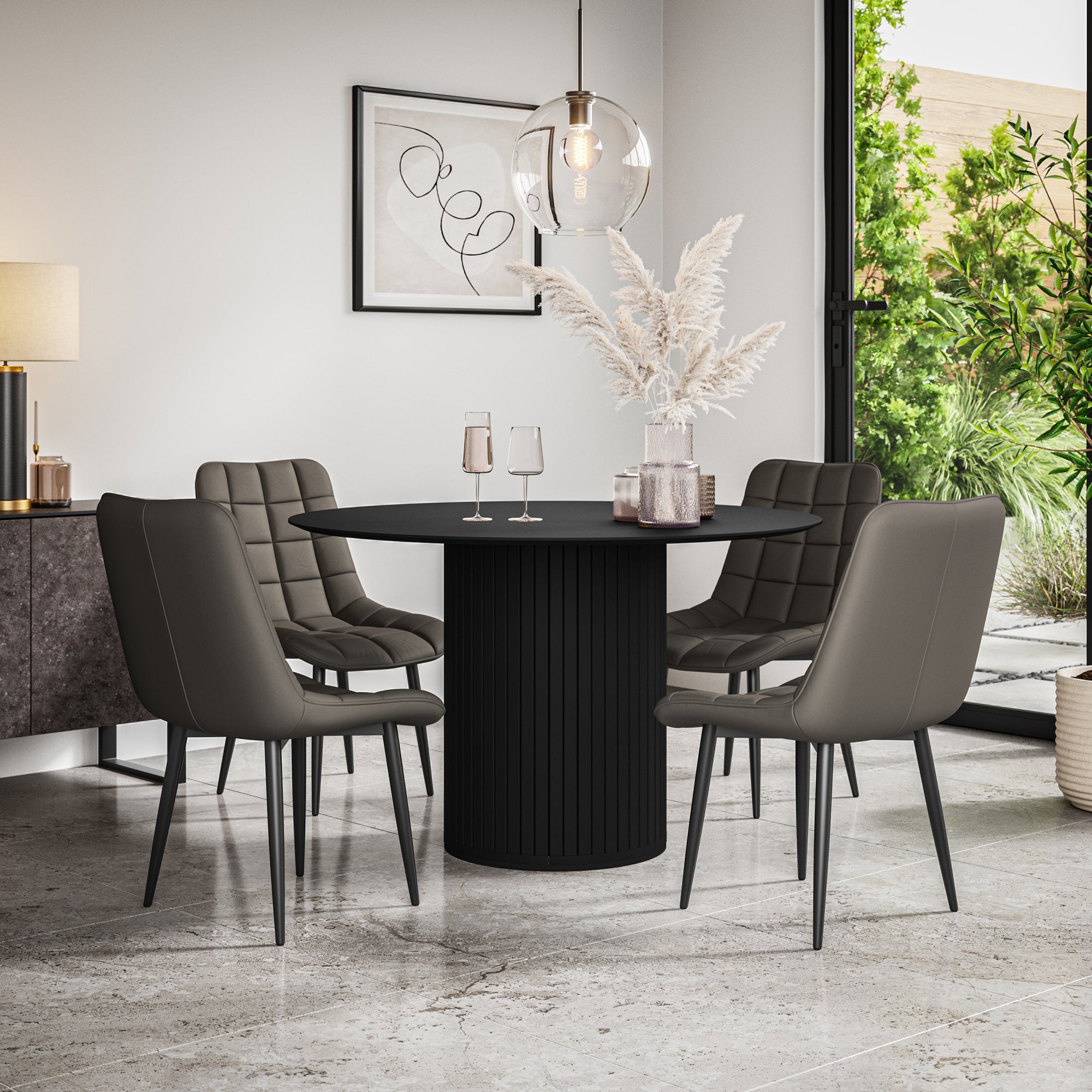Arlo Black Tabletop W Black Legs + Nova Faux Leather Dining Chair Set