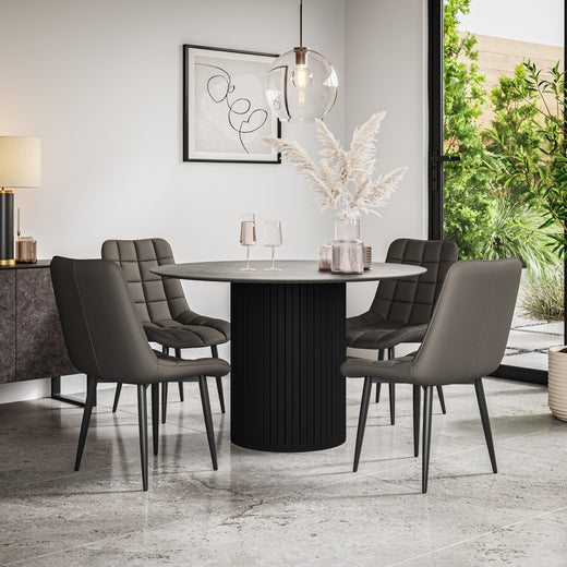 Arlo Concrete Tabletop W Black Legs + Nova Faux Leather Dining Chair Set