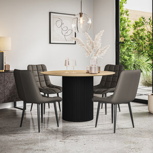 Arlo Oak Tabletop W Black Legs + Nova Faux Leather Dining Chair Set