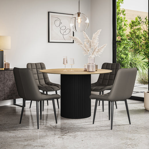 Arlo Oak Tabletop W Black Legs + Nova Faux Leather Dining Chair Set