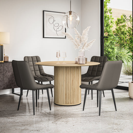 Arlo Oak Tabletop W Oak Legs + Nova Faux Leather Dining Chair Set