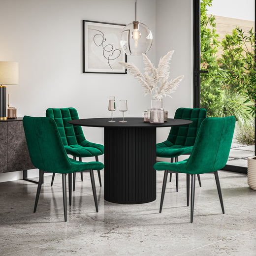 Arlo Black Tabletop W Black Legs + Nova Velvet Dining Chair Set