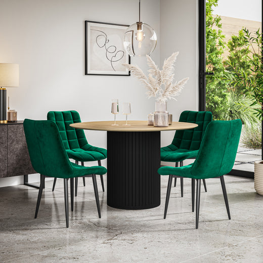 Arlo Oak Tabletop W Black Legs + Nova Velvet Dining Chair Set