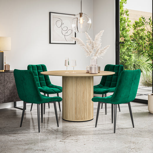 Arlo Oak Tabletop W Oak Legs + Nova Velvet Dining Chair Set
