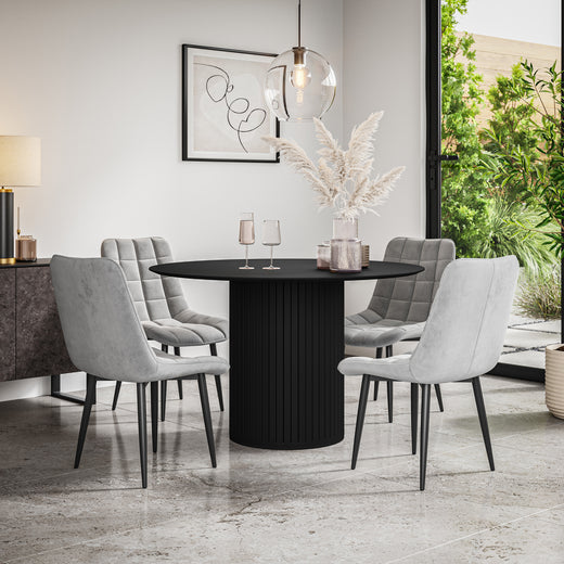Arlo Black Tabletop W Black Legs + Nova Velvet Dining Chair Set