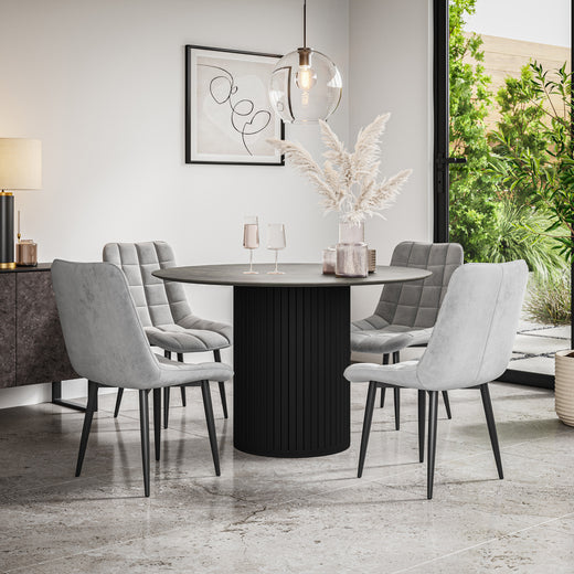 Arlo Concrete Tabletop W Black Legs + Nova Velvet Dining Chair Set