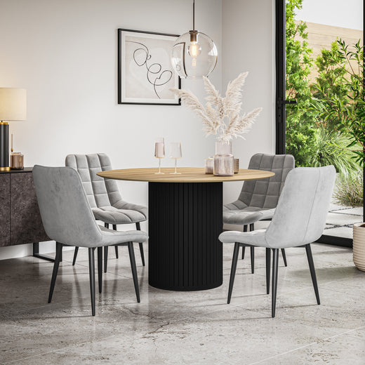 Arlo Oak Tabletop W Black Legs + Nova Velvet Dining Chair Set