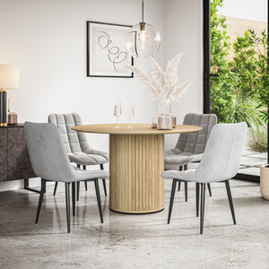 Arlo Oak Tabletop W Oak Legs + Nova Velvet Dining Chair Set