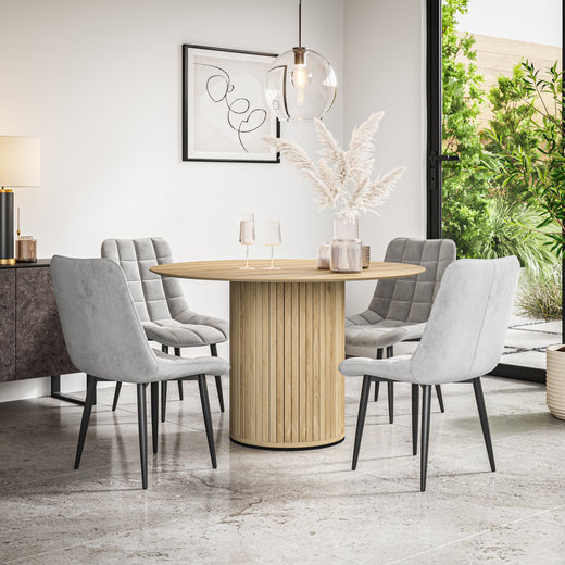 Arlo Oak Tabletop W Oak Legs + Nova Velvet Dining Chair Set
