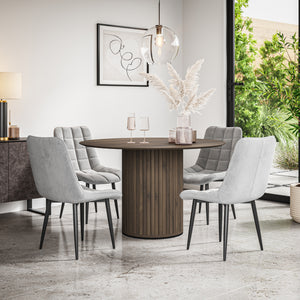 Arlo Walnut Tabletop W Walnut Legs + Nova Velvet Dining Chair Set