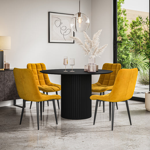 Arlo Black Tabletop W Black Legs + Nova Velvet Dining Chair Set