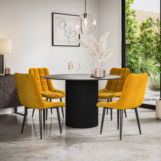 Arlo Concrete Tabletop W Black Legs + Nova Velvet Dining Chair Set