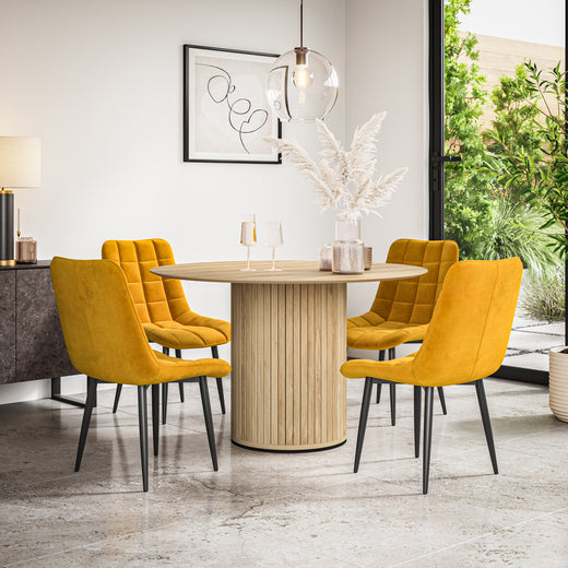 Arlo Oak Tabletop W Oak Legs + Nova Velvet Dining Chair Set