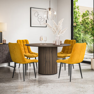 Arlo Walnut Tabletop W Walnut Legs + Nova Velvet Dining Chair Set