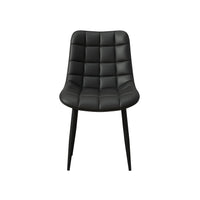 Black tufted leather chair with black legs, front view, on a plain white background.