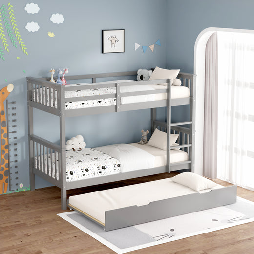 Oliver Grey Wooden Bunk Bed with Trundle - Single