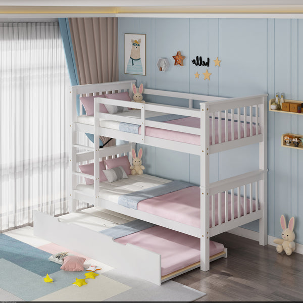 Oliver White Wooden Bunk Bed with Trundle - Single