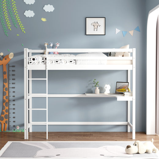 Poppy White Wooden High Sleeper Bunk bed with Desk