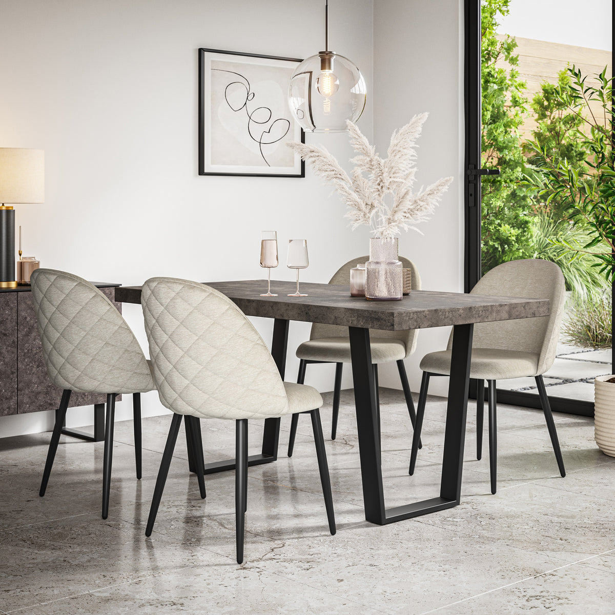 Aria Concrete Effect Top Rectangle Dining Table & Raye Velvet Chair