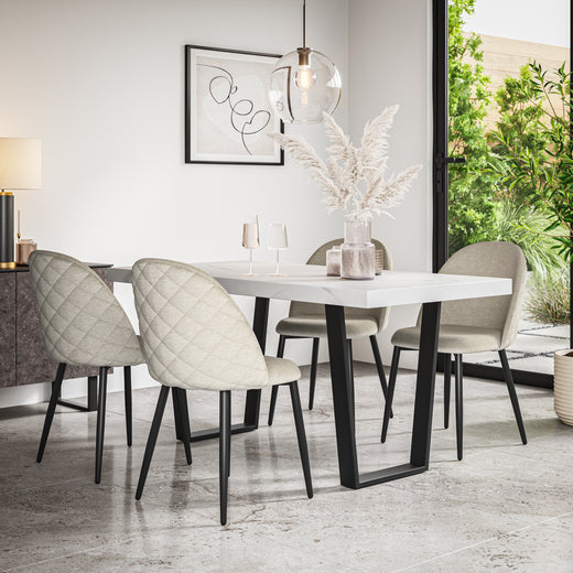 Aria White Marble Top Rectangle Dining Table & Raye Velvet Chair