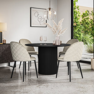 Arlo Black Table Top W Black Legs + Raye Velvet Dining Chair Set