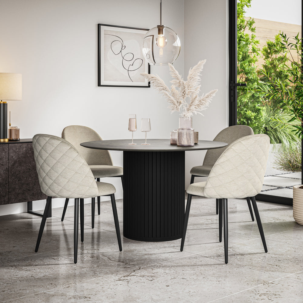 Arlo Concrete Tabletop W Black Legs + Raye Velvet Dining Chair Set