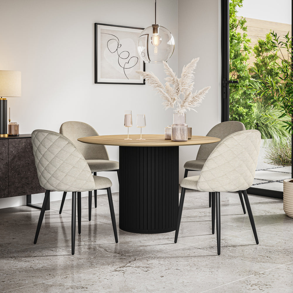 Arlo Oak Tabletop W Black Legs + Raye Velvet Dining Chair Set