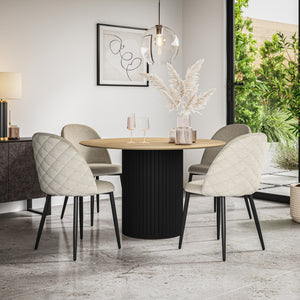 Arlo Oak Tabletop W Black Legs + Raye Velvet Dining Chair Set