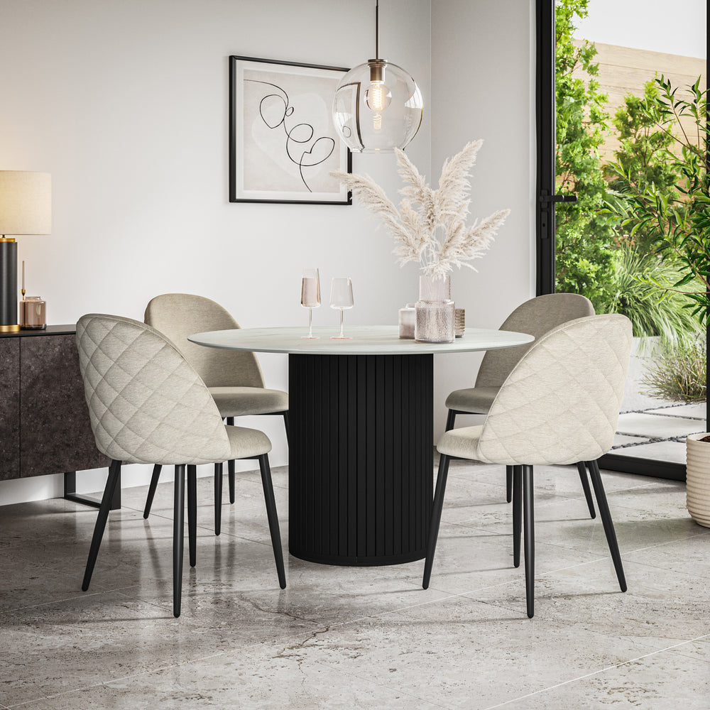 Arlo White Marble Tabletop W Black Legs + Raye Velvet Dining Chair Set