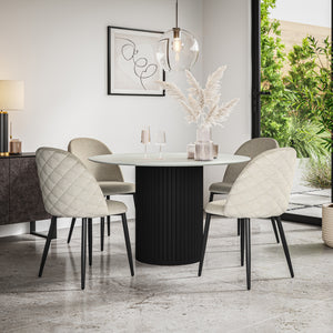 Arlo White Marble Tabletop W Black Legs + Raye Velvet Dining Chair Set