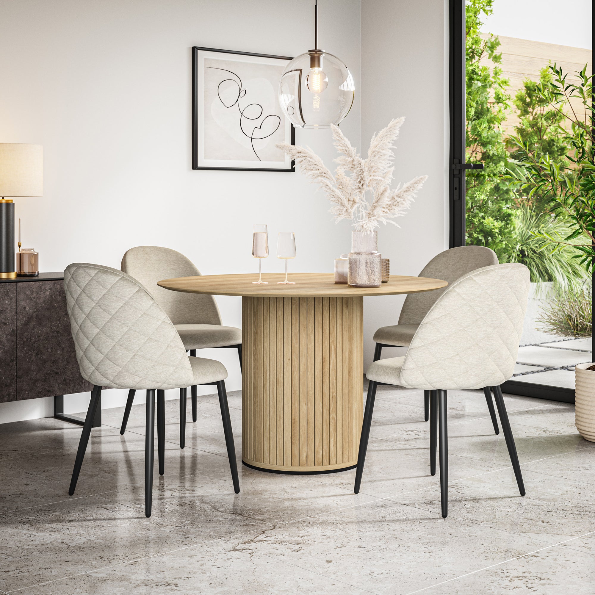 Arlo Oak Tabletop W Oak Legs + Raye Velvet Dining Chair Set