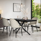 Donni Black Top Rectangle Dining Table & Raye Velvet Chair