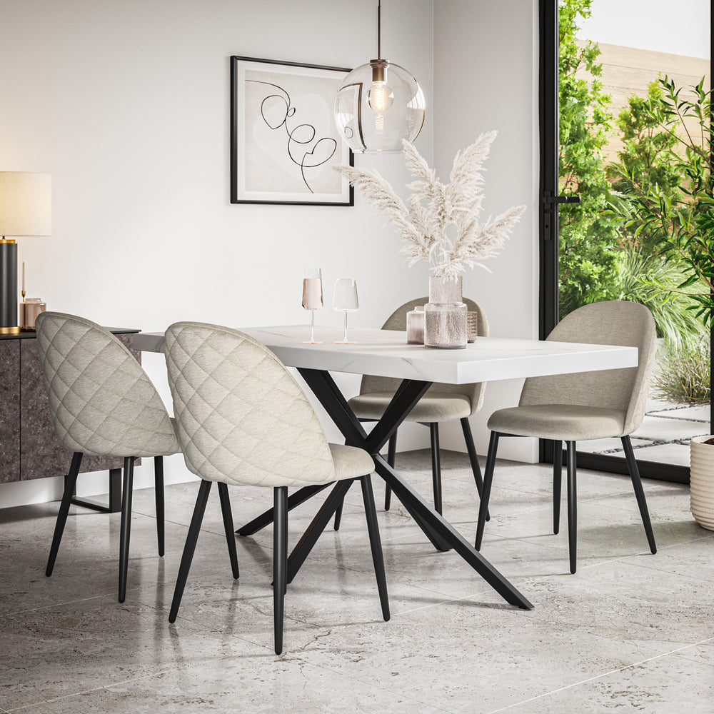Donni White Marble Top Rectangle Dining Table & Raye Velvet Chair