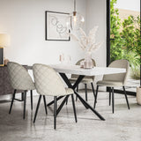 Donni White Marble Top Rectangle Dining Table & Raye Velvet Chair