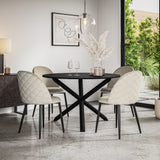 Malvern Black Top with Black Legs Round Dining Table & Raye Velvet Chair