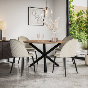 Malvern Oak Effect Top with Black Legs Round Dining Table & Raye Velvet Chair