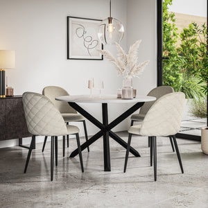Malvern White Marble Effect Top Round Dining Table & Raye Velvet Chair