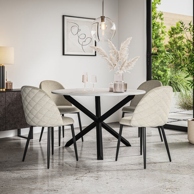 Malvern White Marble Effect Top Round Dining Table & Raye Velvet Chair