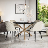 Malvern Black Top W Oak Leg Round Dining Table & Raye Velvet Chair