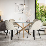 Malvern Glass Top with Oak Leg Round Dining Table & Raye Velvet Chair