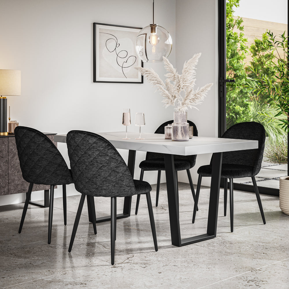 Aria White Marble Top Rectangle Dining Table & Raye Velvet Chair