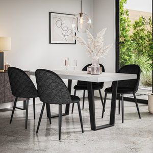 Aria White Marble Top Rectangle Dining Table & Raye Velvet Chair