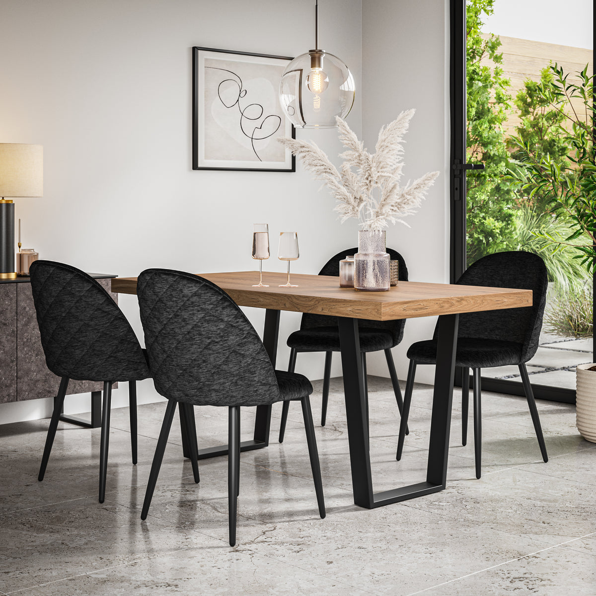 Aria Oak Effect Top Rectangle Dining Table & Raye Velvet Chair