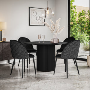 Arlo Black Table Top W Black Legs + Raye Velvet Dining Chair Set