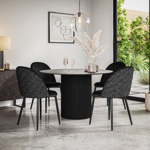 Arlo Concrete Tabletop W Black Legs + Raye Velvet Dining Chair Set