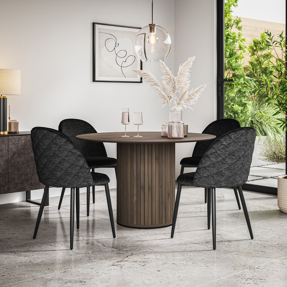Arlo Walnut Tabletop W Walnut Legs + Raye Velvet Dining Chair Set