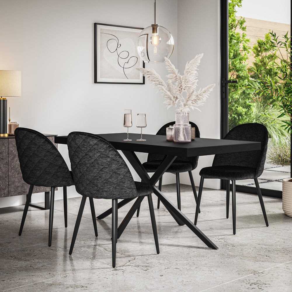 Donni Black Top Rectangle Dining Table & Raye Velvet Chair